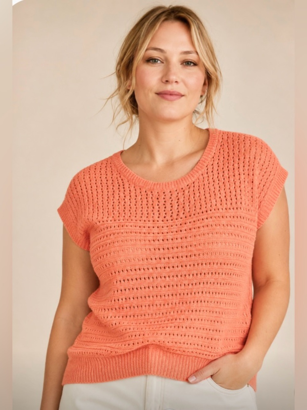 MELANIE LYNE Vibrant Crochet Short Sleeve Top Women’s Size XL